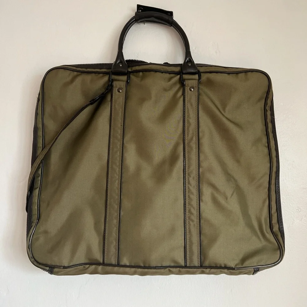 Vintage YSL Olive Green Canvas and Leather Hanging Travel Bag